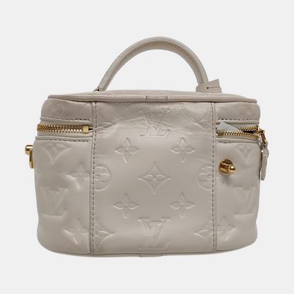 LOUIS VUITTON VANITY CHAIN POUCH Small White Monogrammed Lamb Leather Shoulder Bag with Detachable Strap-(SKU)-969880680