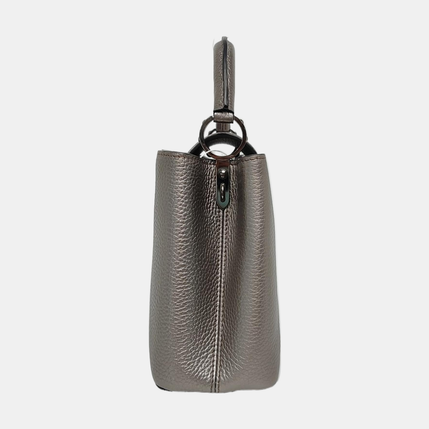 LOUIS VUITTON CAPUCINES Small Size Silver Calfskin Capucines Single Shoulder Bag with Silver Hardware Removable Shoulder Strap-(SKU)-969826405
