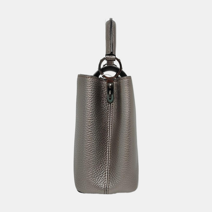 LOUIS VUITTON CAPUCINES Small Size Silver Calfskin Capucines Single Shoulder Bag with Silver Hardware Removable Shoulder Strap-(SKU)-969826405