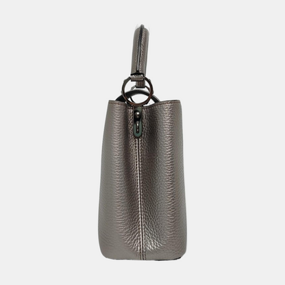 LOUIS VUITTON CAPUCINES Small Size Silver Calfskin Capucines Single Shoulder Bag with Silver Hardware Removable Shoulder Strap-(SKU)-969826405