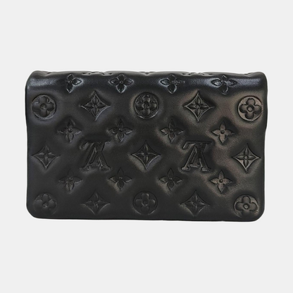 LOUIS VUITTON COUSSIN Black Lamb Skin Vintage Embossed Crossbody Shoulder Bag Tote Bag Gold Hardware Removable Strap-(SKU)-970025673