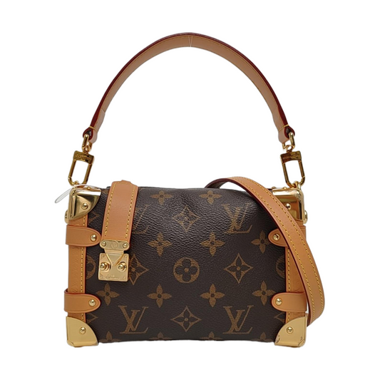 LOUIS VUITTON SIDE TRUNK Small Size Brown Coated Canvas Monogram Stud Soft Box Single Shoulder Bag Tote Bag Crossbody Bag with Detachable Straps-(SKU)-969906636