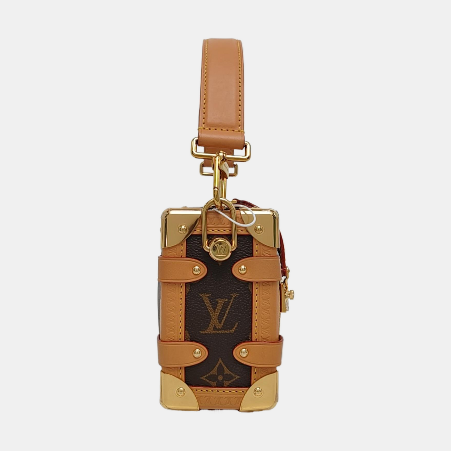 LOUIS VUITTON SIDE TRUNK Small Size Brown Coated Canvas Monogram Stud Soft Box Single Shoulder Bag Tote Bag Crossbody Bag with Detachable Straps-(SKU)-969906636