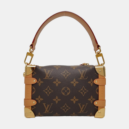 LOUIS VUITTON SIDE TRUNK Small Size Brown Coated Canvas Monogram Stud Soft Box Single Shoulder Bag Tote Bag Crossbody Bag with Detachable Straps-(SKU)-969906636