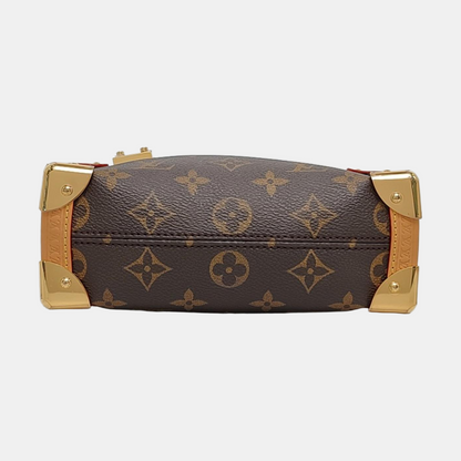 LOUIS VUITTON SIDE TRUNK Small Size Brown Coated Canvas Monogram Stud Soft Box Single Shoulder Bag Tote Bag Crossbody Bag with Detachable Straps-(SKU)-969906636