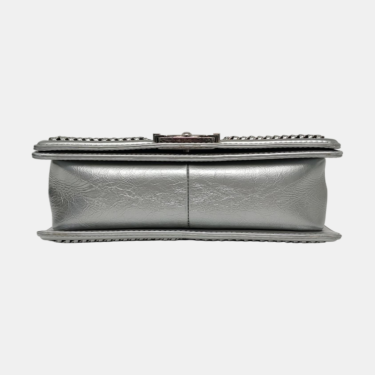 CHANEL BOY CHANEL Medium Silver Calfskin Quilted Shoulder Bag Crossbody Handbag Palladium Hardware 23 Clasp-(SKU)-969782038