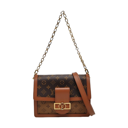 LOUIS VUITTON DAUPHINE Medium Brown Coated Canvas Monogram Dauphine Shoulder Bag Crossbody Bag Gold Hardware 2 Removable Straps Full Accessories-(SKU)-969979588