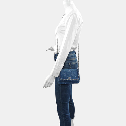 CHANEL WOC Mini Blue Denim Quilted Shoulder Bag with Detachable Strap, Silver Hardware, 28 Compartments-(SKU)-969867526