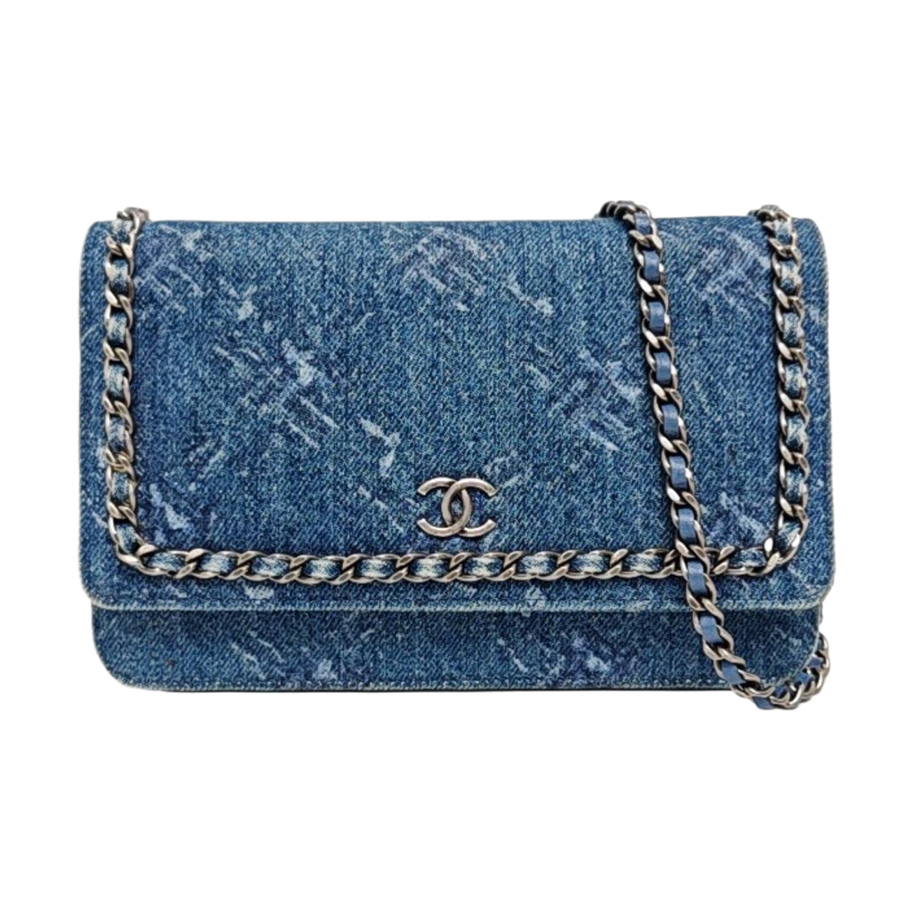 CHANEL WOC Mini Blue Denim Quilted Shoulder Bag with Detachable Strap, Silver Hardware, 28 Compartments-(SKU)-969867526