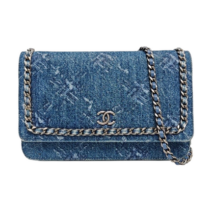 CHANEL WOC Mini Blue Denim Quilted Shoulder Bag with Detachable Strap, Silver Hardware, 28 Compartments-(SKU)-969867526