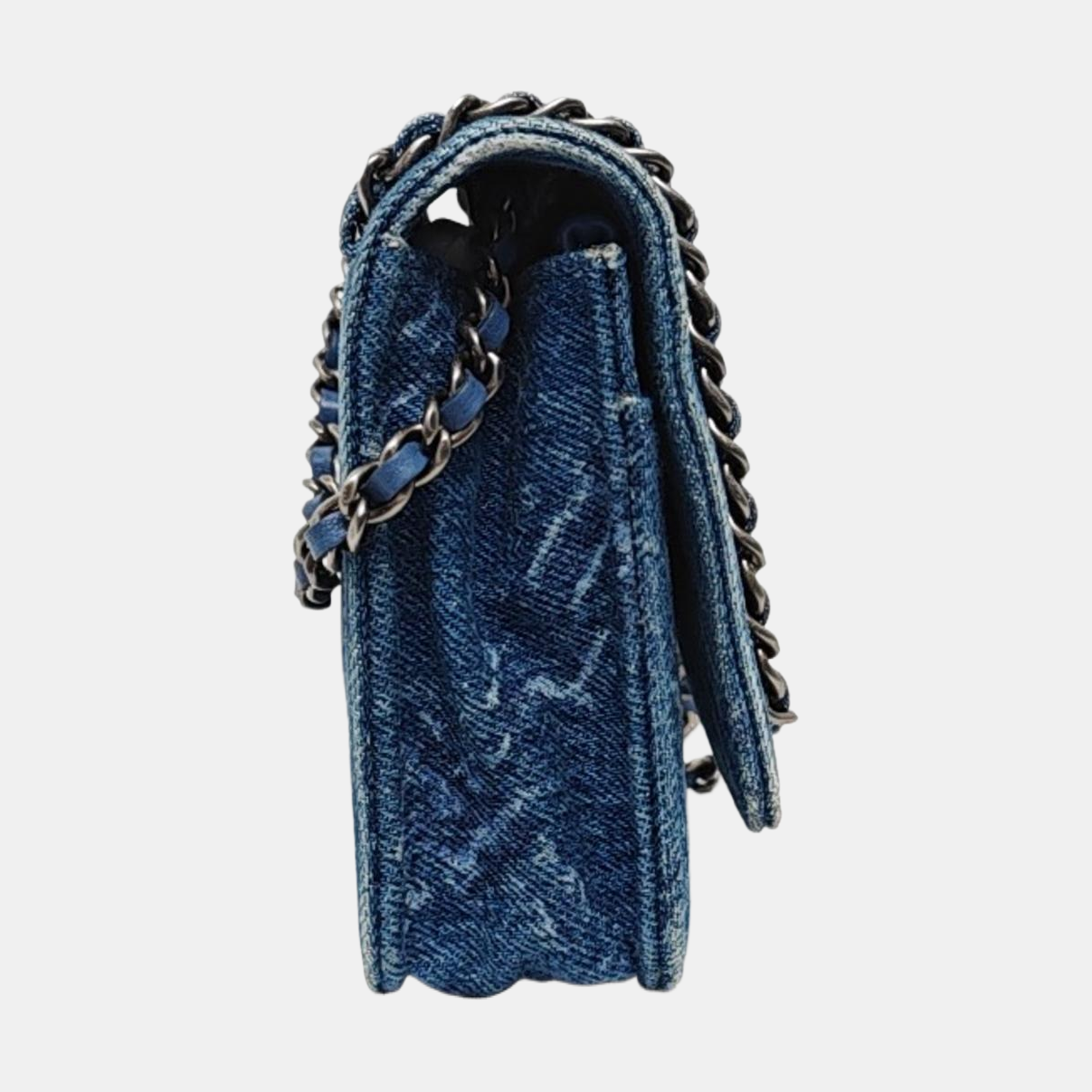CHANEL WOC Mini Blue Denim Quilted Shoulder Bag with Detachable Strap, Silver Hardware, 28 Compartments-(SKU)-969867526