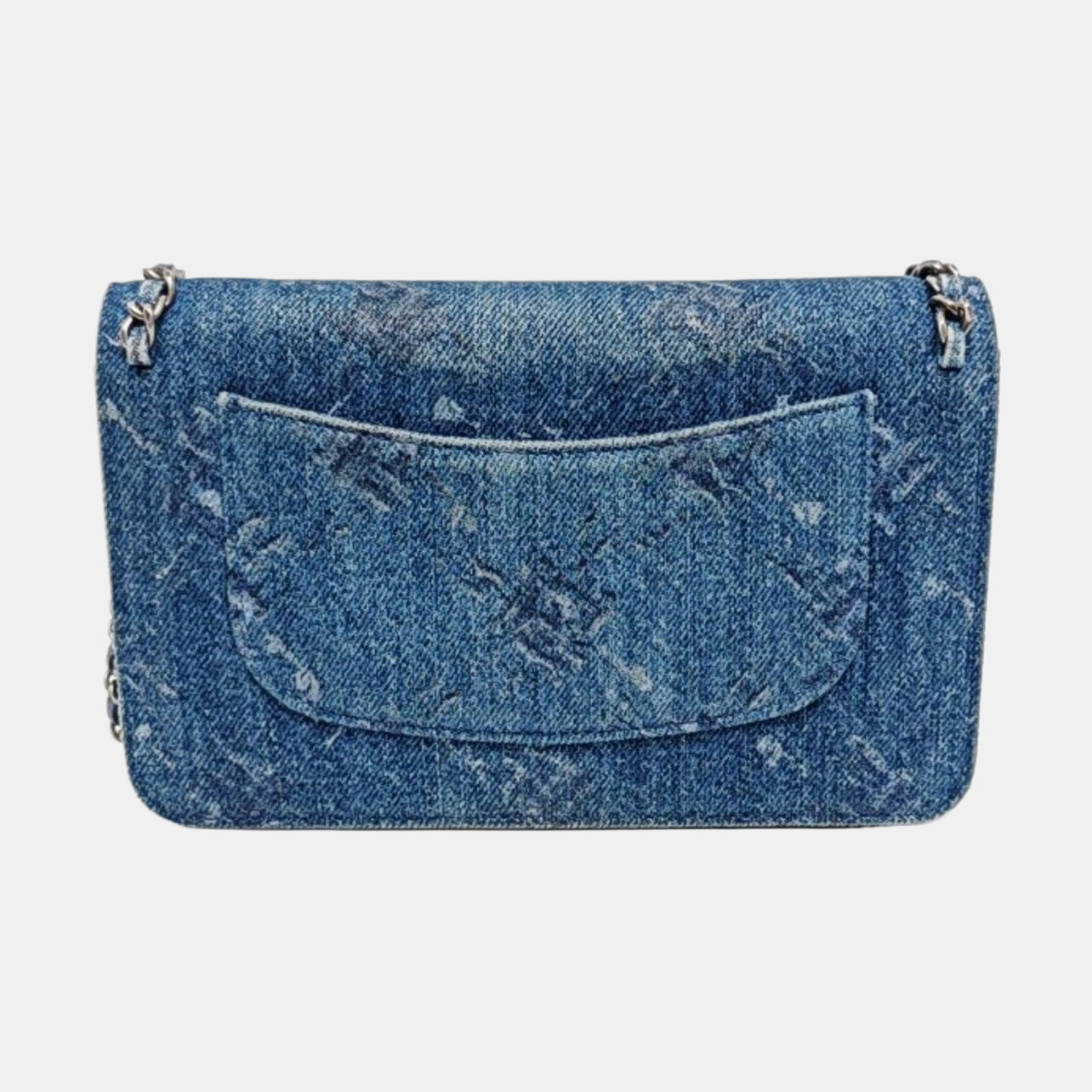 CHANEL WOC Mini Blue Denim Quilted Shoulder Bag with Detachable Strap, Silver Hardware, 28 Compartments-(SKU)-969867526