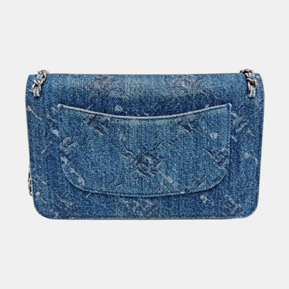CHANEL WOC Mini Blue Denim Quilted Shoulder Bag with Detachable Strap, Silver Hardware, 28 Compartments-(SKU)-969867526