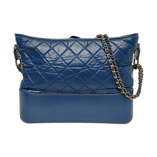 CHANEL GABRIELLE Blue Leather Quilted Grained Shoulder Bag Crossbody Bag Gold Silver Rhodium Hardware 23 Clasp Removable Strap-(SKU)-969775053