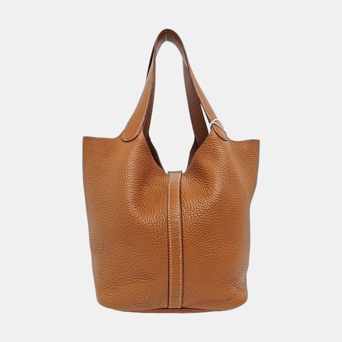 HERMÈS Picotin Lock 22 Cognac Brown Clemence Leather Market Basket Tote Bag with Silver Hardware X-(SKU)-969778968