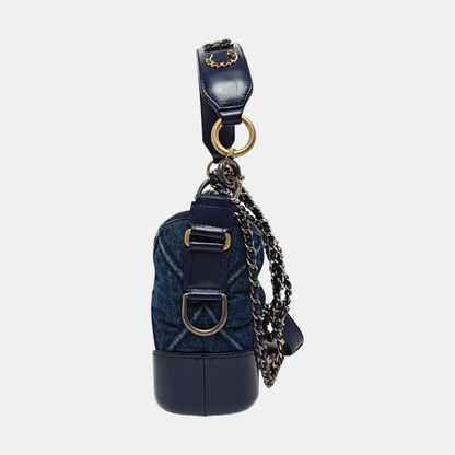 CHANEL GABRIELLE Small Deep Blue Denim Quilted Stitched Crossbody Shoulder Bag Gold and Silver Hardware 29 Opening Detachable Strap-(SKU)-970038091