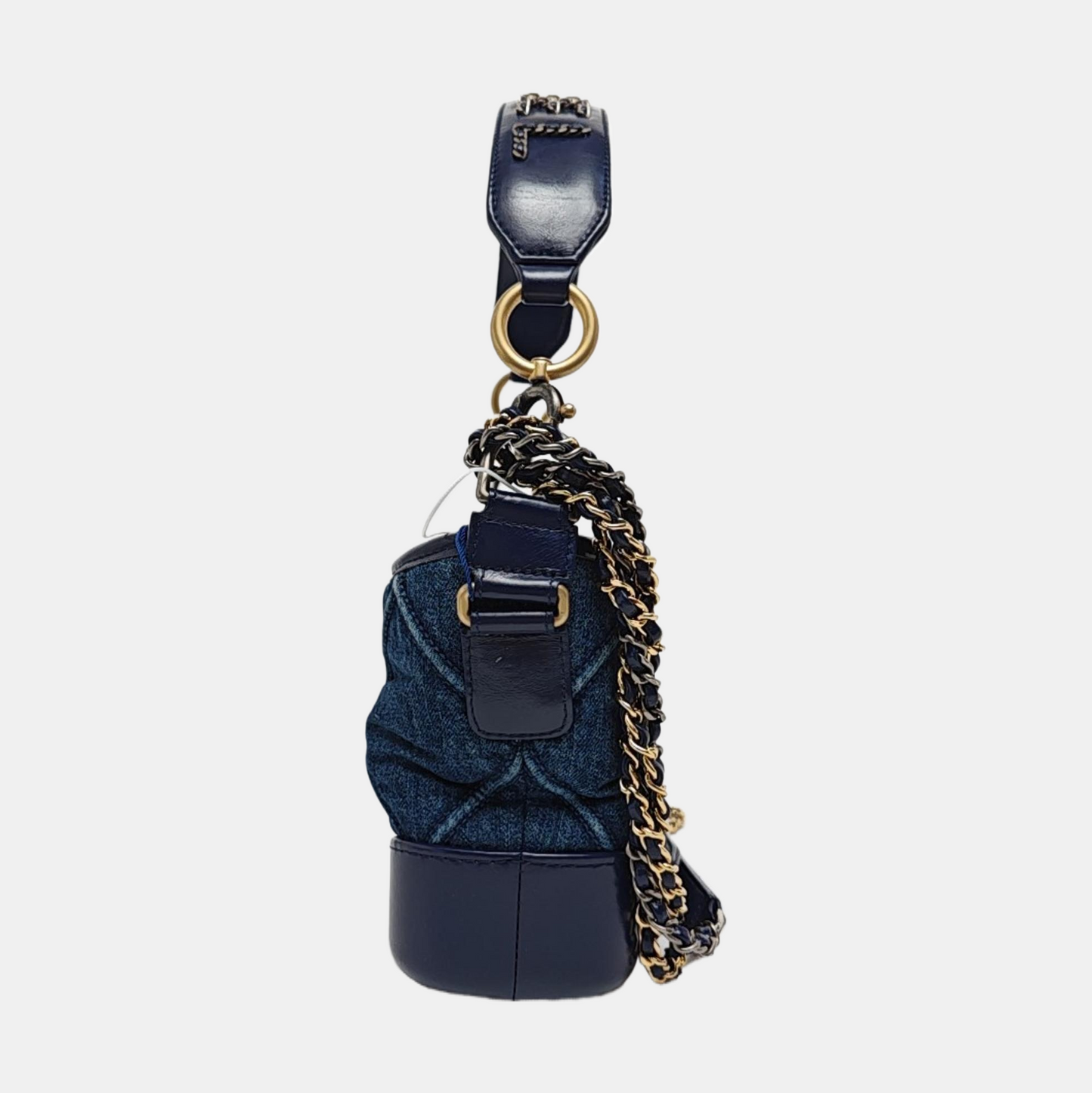 CHANEL GABRIELLE Small Deep Blue Denim Quilted Stitched Crossbody Shoulder Bag Gold and Silver Hardware 29 Opening Detachable Strap-(SKU)-970038091