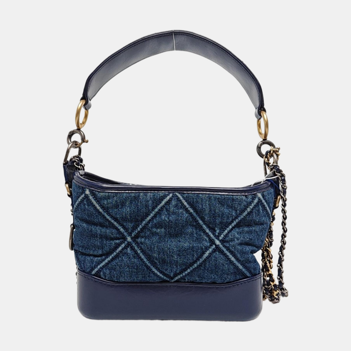 CHANEL GABRIELLE Small Deep Blue Denim Quilted Stitched Crossbody Shoulder Bag Gold and Silver Hardware 29 Opening Detachable Strap-(SKU)-970038091