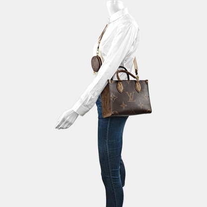 LOUIS VUITTON ONTHEGO Small Monogram Brown Coated Canvas Flower Print Jungle Bag Shoulder Bag Crossbody Bag Golden Hardware Removable Strap-(SKU)-964869214