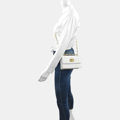 DIOR Miss Caro Mini White Leather Printed Crossbody Bag Single Shoulder Bag Golden White Hardware Removable Shoulder Strap-(SKU)-969767910