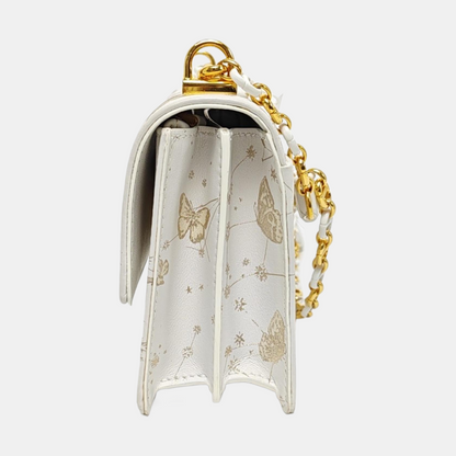 DIOR Miss Caro Mini White Leather Printed Crossbody Bag Single Shoulder Bag Golden White Hardware Removable Shoulder Strap-(SKU)-969767910