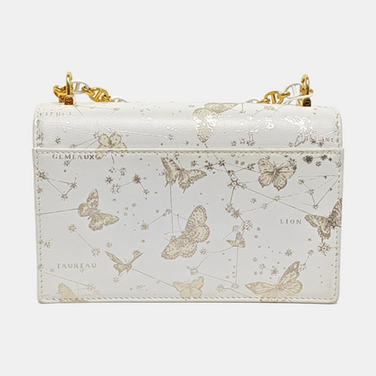 DIOR Miss Caro Mini White Leather Printed Crossbody Bag Single Shoulder Bag Golden White Hardware Removable Shoulder Strap-(SKU)-969767910