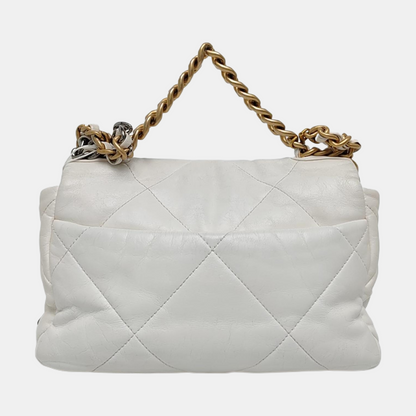 CHANEL CHANEL 19 Small White Lamb Skin Quilted Shoulder Bag Crossbody with Gold, Silver and Ruthenium Hardware 30 Clasp-(SKU)-969981633