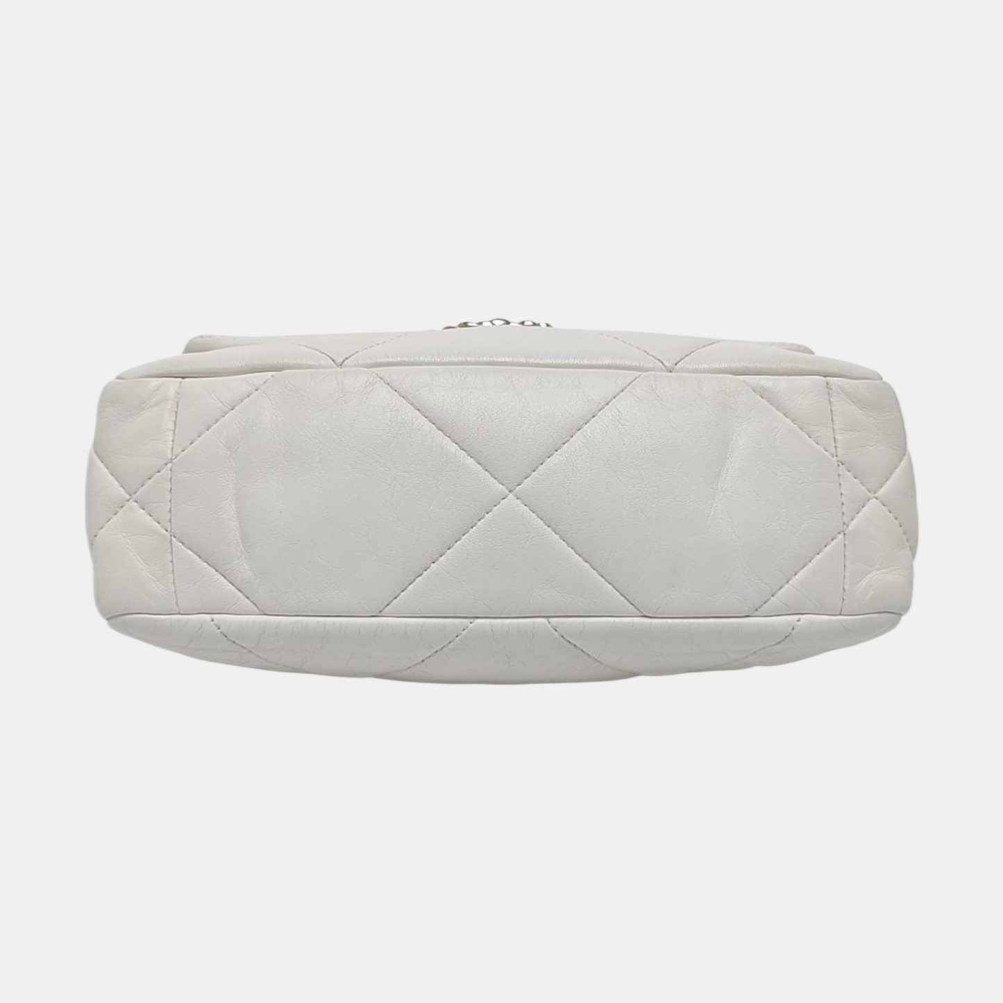 CHANEL CHANEL 19 Small White Lamb Skin Quilted Shoulder Bag Crossbody with Gold, Silver and Ruthenium Hardware 30 Clasp-(SKU)-969981633