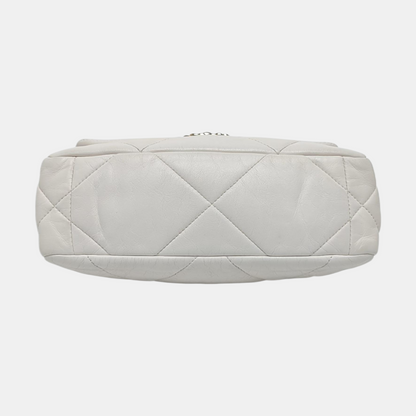 CHANEL CHANEL 19 Small White Lamb Skin Quilted Shoulder Bag Crossbody with Gold, Silver and Ruthenium Hardware 30 Clasp-(SKU)-969981633