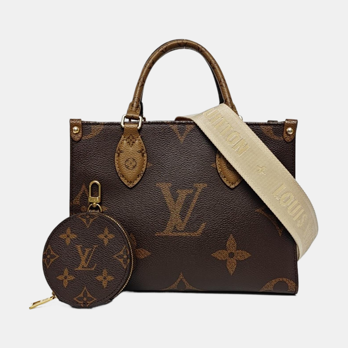 LOUIS VUITTON ONTHEGO Small Monogram Brown Coated Canvas Flower Print Jungle Bag Shoulder Bag Crossbody Bag Golden Hardware Removable Strap-(SKU)-964869214
