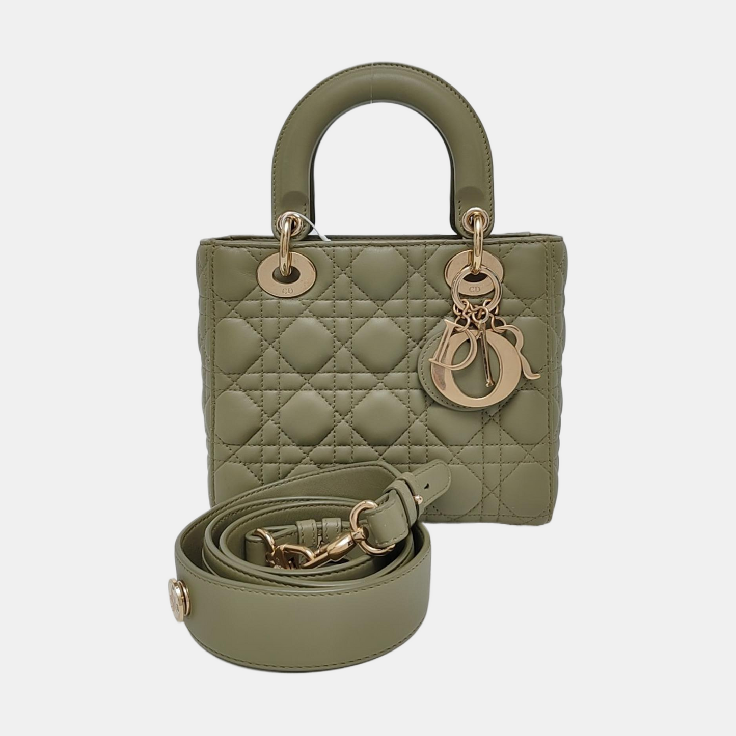 DIOR Lady Dior Small Green Lamb Skin Quilted Cannage Four-Gusset Shoulder Bag with Golden Hardware and Detachable Strap-(SKU)-970118154
