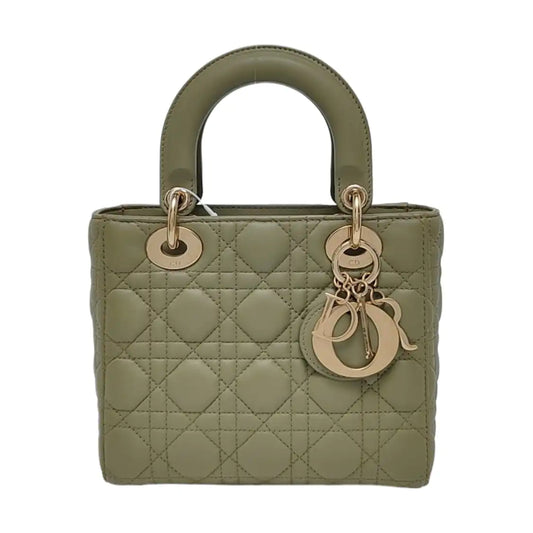 DIOR Lady Dior Small Green Lamb Skin Quilted Cannage Four-Gusset Shoulder Bag with Golden Hardware and Detachable Strap-(SKU)-970118154