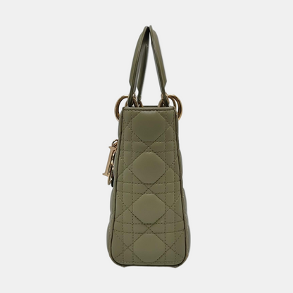 DIOR Lady Dior Small Green Lamb Skin Quilted Cannage Four-Gusset Shoulder Bag with Golden Hardware and Detachable Strap-(SKU)-970118154