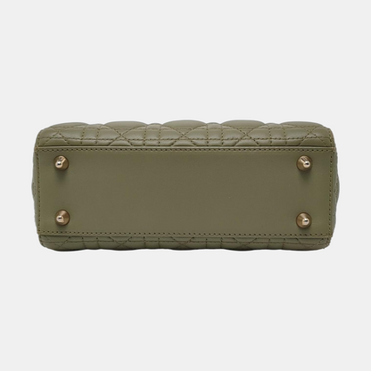 DIOR Lady Dior Small Green Lamb Skin Quilted Cannage Four-Gusset Shoulder Bag with Golden Hardware and Detachable Strap-(SKU)-970118154