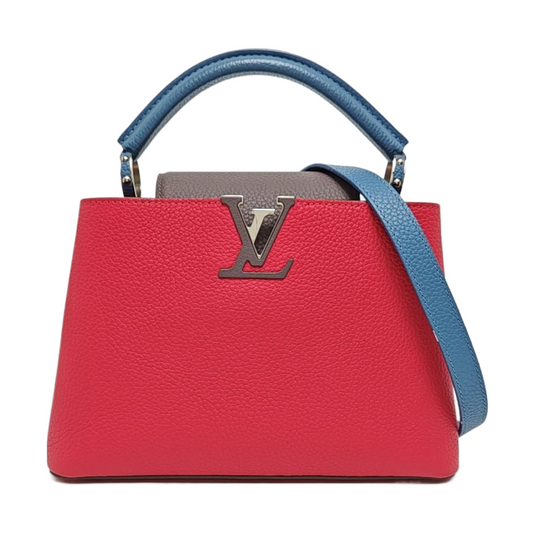 LOUIS VUITTON CAPUCINES BB Fuchsia Leather Shoulder Bag with Shoulder Strap, Silver Black Hardware, Detachable Strap-(SKU)-970119760