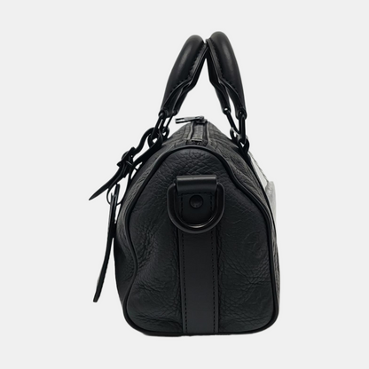 LOUIS VUITTON KEEPALL 25 Black Leather Monogram Damier Ebene Black Single Shoulder Bag Tote Bag Crossbody Bag with Black Hardware and Detachable Shoulder Strap-(SKU)-970163847