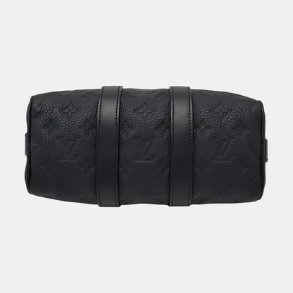 LOUIS VUITTON KEEPALL 25 Black Leather Monogram Damier Ebene Black Single Shoulder Bag Tote Bag Crossbody Bag with Black Hardware and Detachable Shoulder Strap-(SKU)-970163847