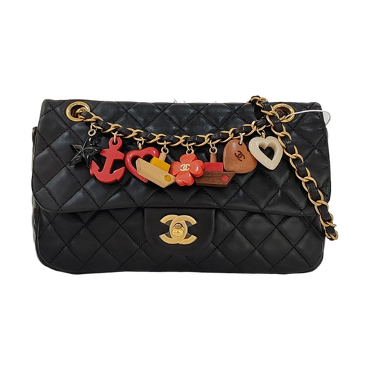 CHANEL CLASSIC FLAP Medium-sized Black Lamb Skin Quilted Monogram Crossbody Bag Shoulder Bag 14 Clasp Golden Hardware-(SKU)-970125133