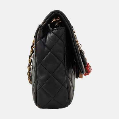 CHANEL CLASSIC FLAP Medium-sized Black Lamb Skin Quilted Monogram Crossbody Bag Shoulder Bag 14 Clasp Golden Hardware-(SKU)-970125133