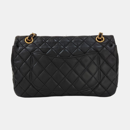 CHANEL CLASSIC FLAP Medium-sized Black Lamb Skin Quilted Monogram Crossbody Bag Shoulder Bag 14 Clasp Golden Hardware-(SKU)-970125133