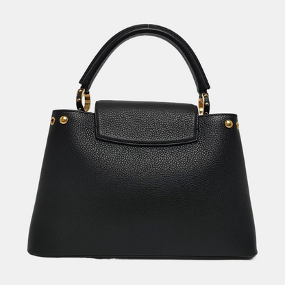 LOUIS VUITTON CAPUCINES Medium Black Calfskin Studs Shoulder Bag Tote Crossbody Bag Gold Hardware Removable Shoulder Strap-(SKU)-970294720