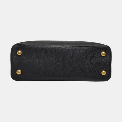 LOUIS VUITTON CAPUCINES Medium Black Calfskin Studs Shoulder Bag Tote Crossbody Bag Gold Hardware Removable Shoulder Strap-(SKU)-970294720