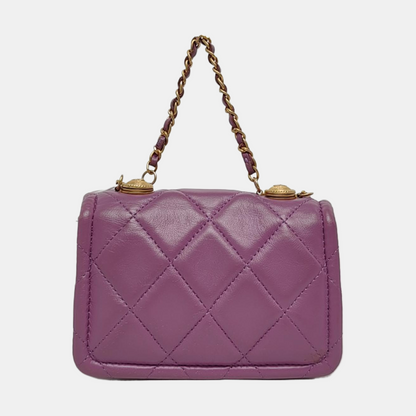 CHANEL BIJOUX FLAP Purple Sheepskin Quilted Diamond Pattern Crossbody Bag Single Shoulder Bag Golden Hardware 30 Clasp-(SKU)-970005240