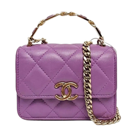 CHANEL TWO TONE CHAIN HANDLE Purple Calfskin Quilted Chain Handle Crossbody Shoulder Bag Gold Hardware 32 Opening-(SKU)-970183733