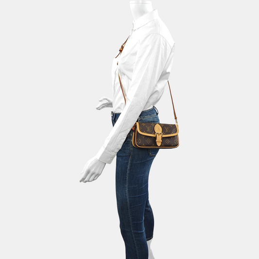 LOUIS VUITTON DIANE Nano Brown Coated Canvas Monogram Shoulder Bag Crossbody Bag Clutch Golden Hardware 2 Removable Shoulder Straps-(SKU)-970122086