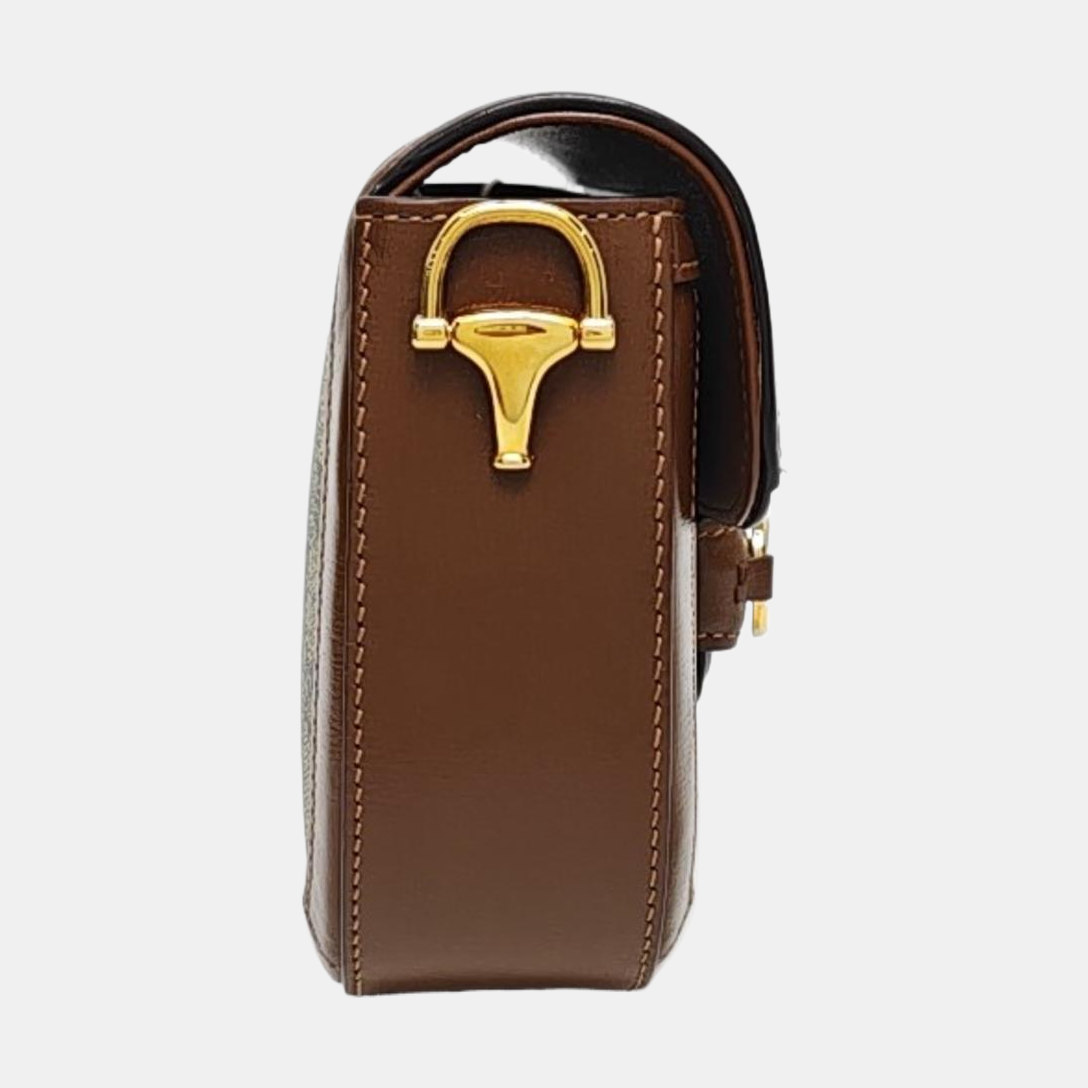 GUCCI Horsebit 1955 Mini Khaki Coated Canvas Shoulder Bag with Horsebit Detail, Gold Hardware, 2 Detachable Shoulder Straps, Complete Accessories-(SKU)-970201463