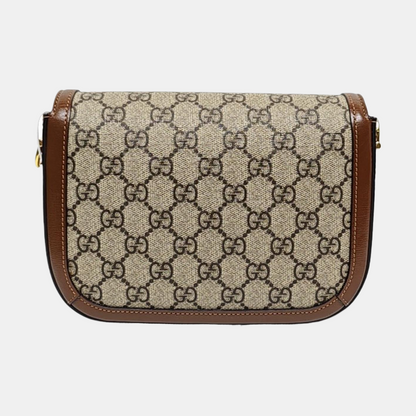 GUCCI Horsebit 1955 Mini Khaki Coated Canvas Shoulder Bag with Horsebit Detail, Gold Hardware, 2 Detachable Shoulder Straps, Complete Accessories-(SKU)-970201463