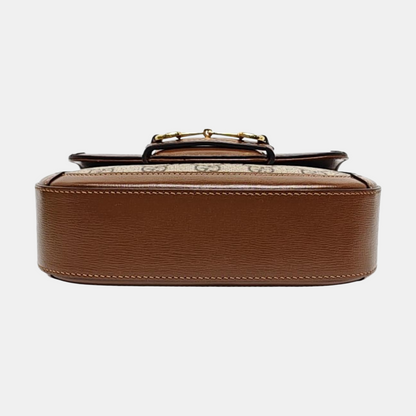 GUCCI Horsebit 1955 Mini Khaki Coated Canvas Shoulder Bag with Horsebit Detail, Gold Hardware, 2 Detachable Shoulder Straps, Complete Accessories-(SKU)-970201463