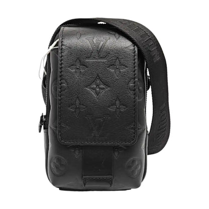 LOUIS VUITTON DOUBLE Black Leather Monogram Camera Bag Crossbody Shoulder Bag Black Hardware Removable Strap-(SKU)-970228770