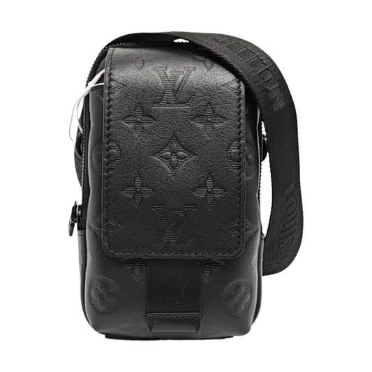 LOUIS VUITTON DOUBLE Black Leather Monogram Camera Bag Crossbody Shoulder Bag Black Hardware Removable Strap-(SKU)-970228770